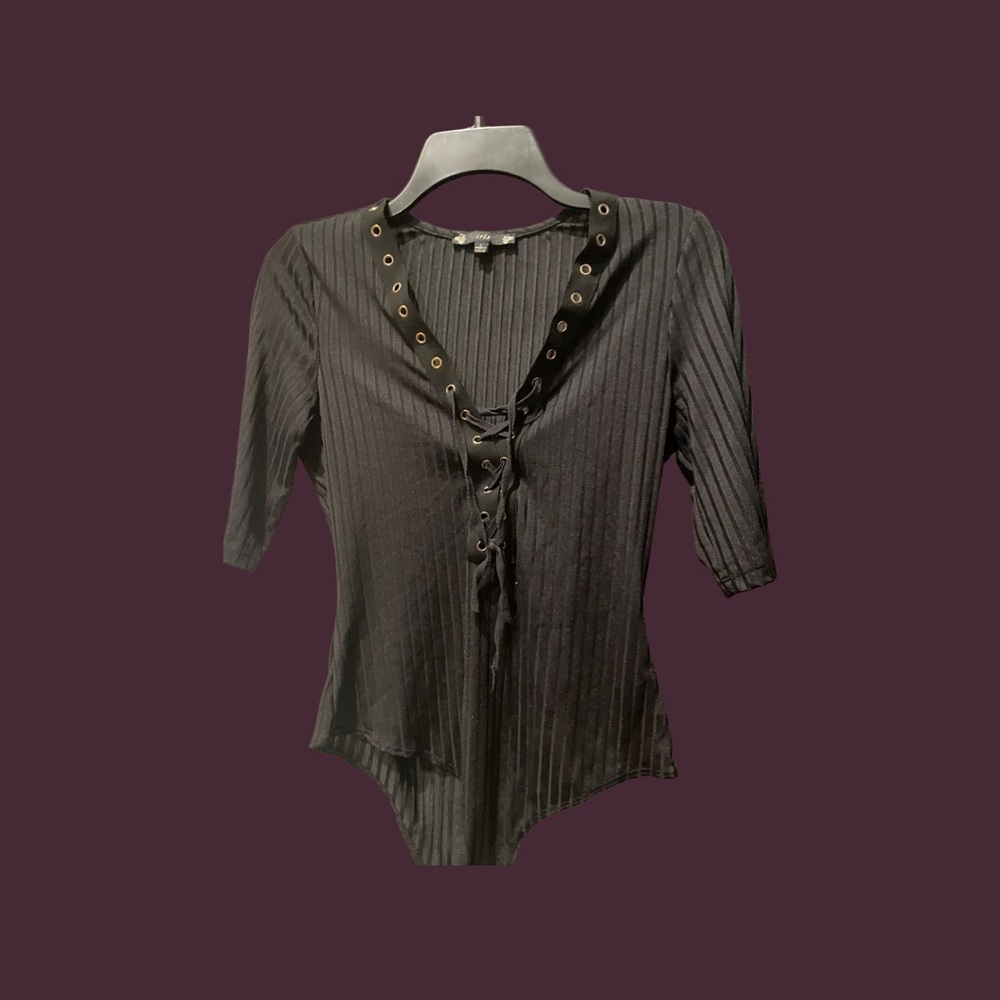 Black lace up front bodysuit